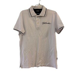 Just Cavalli Mens Polo Shirt White Short Sleeve Collar Embroider Logo Large New